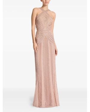 Elie Saab Embroidered Tulle Maxi Dress - Pink