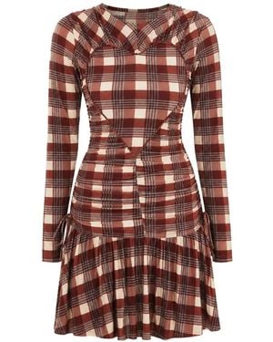 FARM Rio Tartan-Pattern Heart-Detail Mini Dress - Red