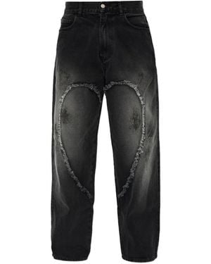 Carne Bollente Heart-Motif Frayed Jeans - Black