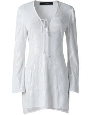 Toccin Raine Flared Sequin-Embellished Flared-Sleeve Dress - Grey
