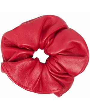 Manokhi Ruched Leather Scrunchie - Red