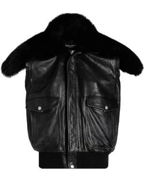 Dolce & Gabbana Fur-Collar Leather Gilet - Black