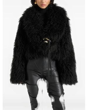 Manière De Voir Nolain Mongolian Fur Shawl Jacket With Leather Belt - Black