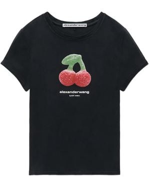 Alexander Wang T-Shirt Met Contrasterende Afwerking En Grafische Kersen-Print - Zwart