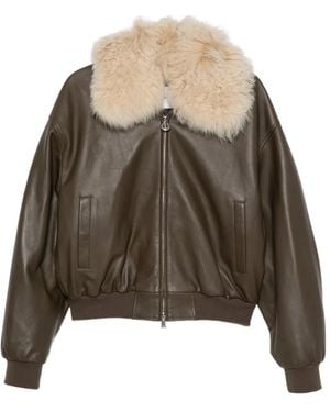 Grifoni Shearling-Collar Leather Jacket - Brown