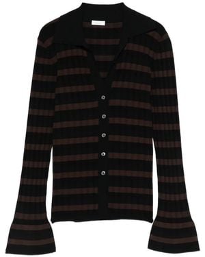 Roberto Collina Striped V-Neck Ribbed Shirt - Black
