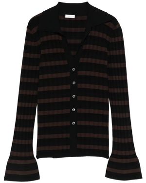 Roberto Collina Striped V-Neck Ribbed Shirt - Black