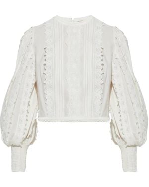 AllSaints Hart Balloon-Sleeve Lace Top - White