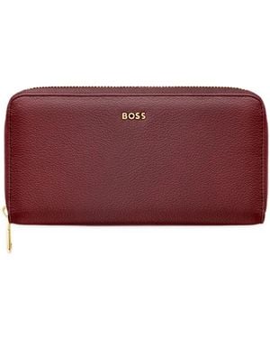 BOSS Logo-Plaque Pebbled Wallet - Purple