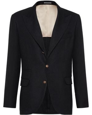 Brunello Cucinelli Peak-Lapels Linen-Blend Blazer - Blue