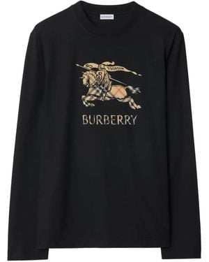 Burberry T-Shirt Met Lange Mouwen En Equestrian Knight-Design - Zwart