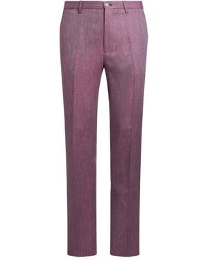 Etro Slub Linen Trousers - Purple