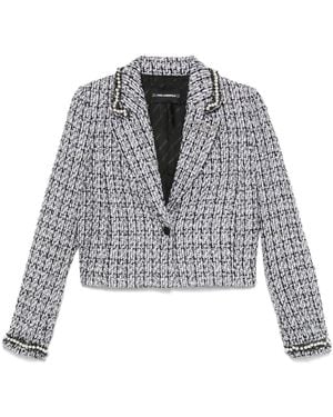 KARL LAGERFELD Faux Pearl-Embellished Bouclé Jacket - Grey