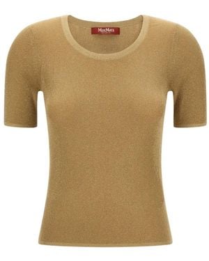 Max Mara Ribbed Metallic-Thread T-Shirt - Natural