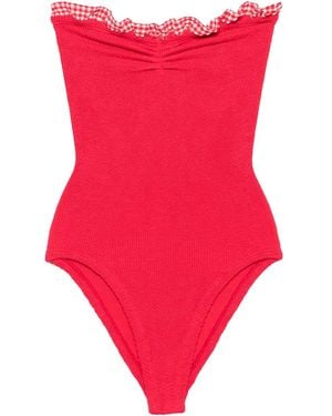 Hunza G Gingham-Trimmed Swimsuit - Red