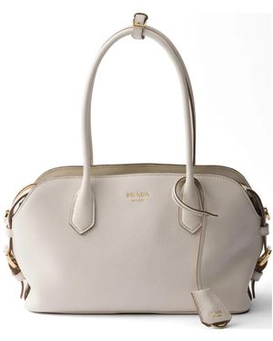 Prada Medium Leren Shopper - Naturel