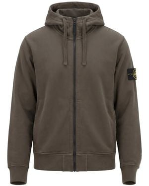 Stone Island 6100009 Oversized Fleece Sweater Met Capuchon En Katoenen Rits - Grijs