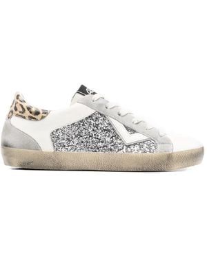 4b12 Suprime Glitter-Embellished Leopard-Print Trainers - White