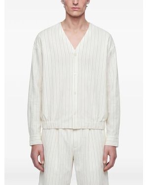 Hed Mayner Pinstriped V-Neck Shirt - White