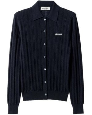 Miu Miu Cardigan En Maille Ajourée - Bleu