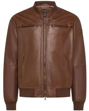 Peuterey Zip-Up Leather Biker Jacket - Brown