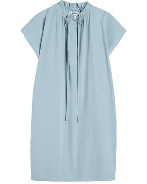 Jil Sander Midi Collar Drawstring Poplin Dress - Blue