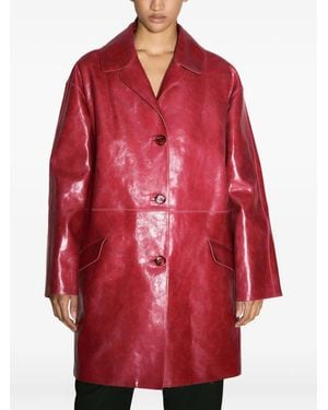 Prada Button-Fastening Leather Coat - Red