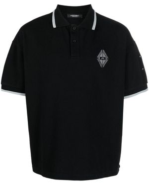 A_COLD_WALL* Monogram-Jacquard Stripe-Trim Polo Shirt - Black