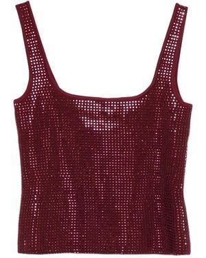retroféte Square-Neck Embellished Top - Red
