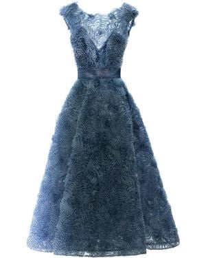 Gemy Maalouf Floral-Appliqué Gingham Dress - Blue