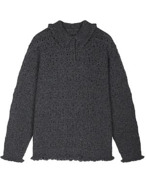 JNBY Ruffle-Trimmed Pointelle-Knit Polo Top - Grey