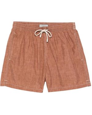 Canali Drawstring Stitch Swim Shorts - Brown