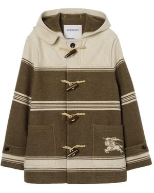 Burberry Harrogate Striped Hooded Duffle Coat - Natural