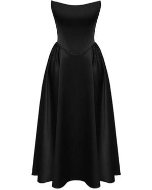POST MERIDIEM Tuck Corset Midi Dress - Black