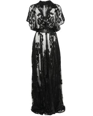 Norma Kamali Floral-Devoré Maxi Dress - Zwart