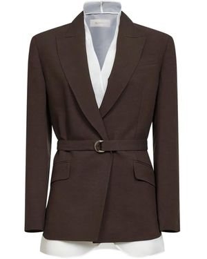 Blanca Vita Belted Peak-Lapel Blazer - Brown