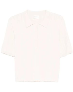 Closed Ribbed Buttoned Polo Top - White