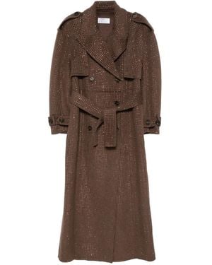 GIUSEPPE DI MORABITO Crystal-Embellishment Double-Breasted Trench Coat - Brown