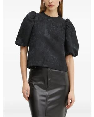 IVY & OAK Blouse Met Pofmouwen En Textuur - Zwart
