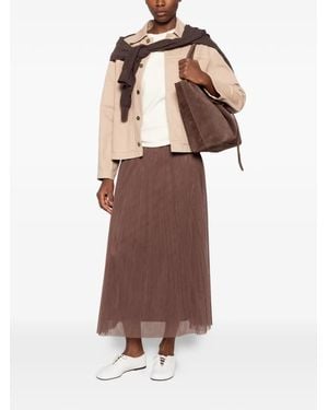 Betty Barclay Pleated Mesh Midi Skirt - Brown