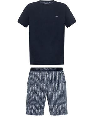 Emporio Armani Logo-Print Pyjama Set - Blue