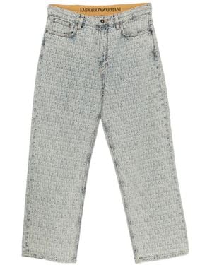 Emporio Armani Monogram-Pattern Straight-Leg Jeans - Grey