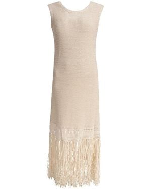 Sandbeige Knitted Fringed Dress - Natural