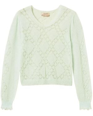 Twinset Pullover Aus Alpakagemisch Mit Rautenmuster - Weiß