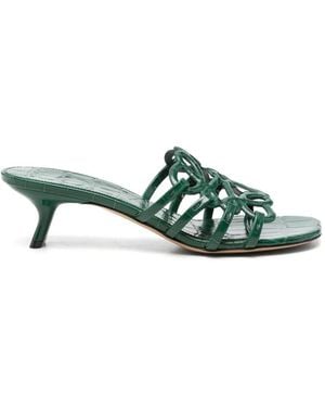 Loewe Petal Anagram Croc-Effect Sandals - Green