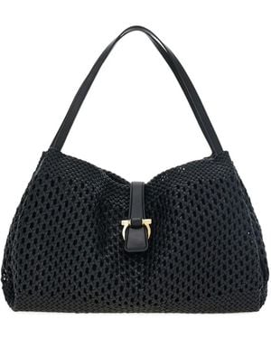 Ferragamo Large Woven-Effect Leather Tote Bag - Black