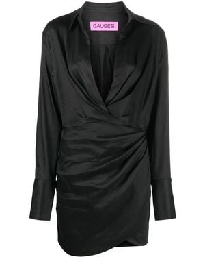 GAUGE81 Naha Draped Mini Shirt Dress - Black