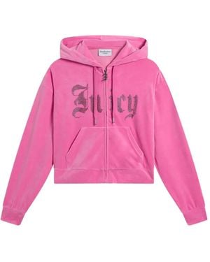 Juicy Couture Rhinestone-Logo Cropped Hoodie - Pink