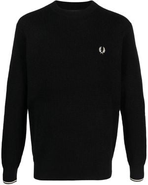 Fred Perry Pullover Mit Waffelstrick-Muster - Schwarz