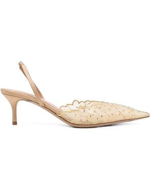 Gedebe 60Mm Crystal-Embellished Lace Slingback Pumps - Natural